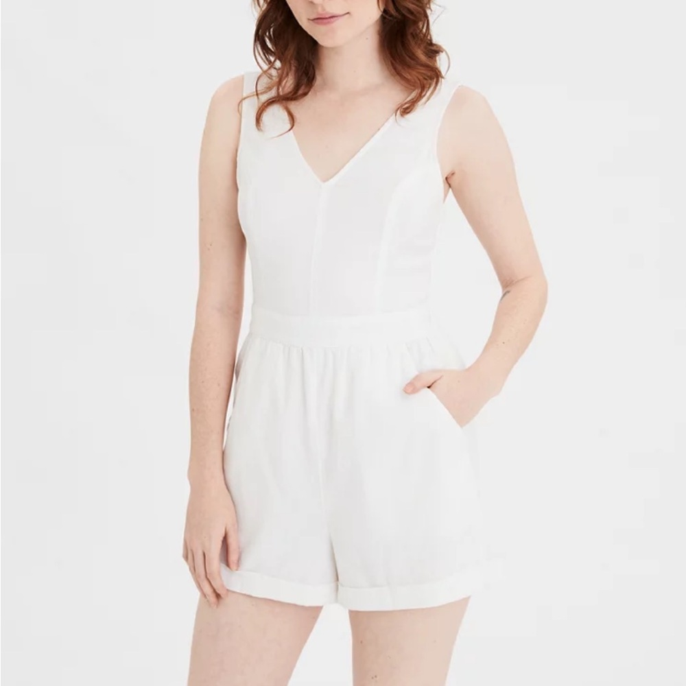 American eagle linen cotton vneck sleeveless strap romper jumpsuit S